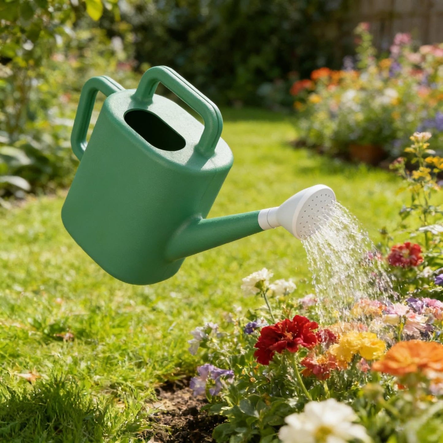 2 Gallon Resin Watering Can Green Lily – Top & Side Dual Handle for Easy Carry & Pour, Offset Opening Mess-Free Refill, Sturdy Garden Watering Can for Indoor & Outdoor Plants