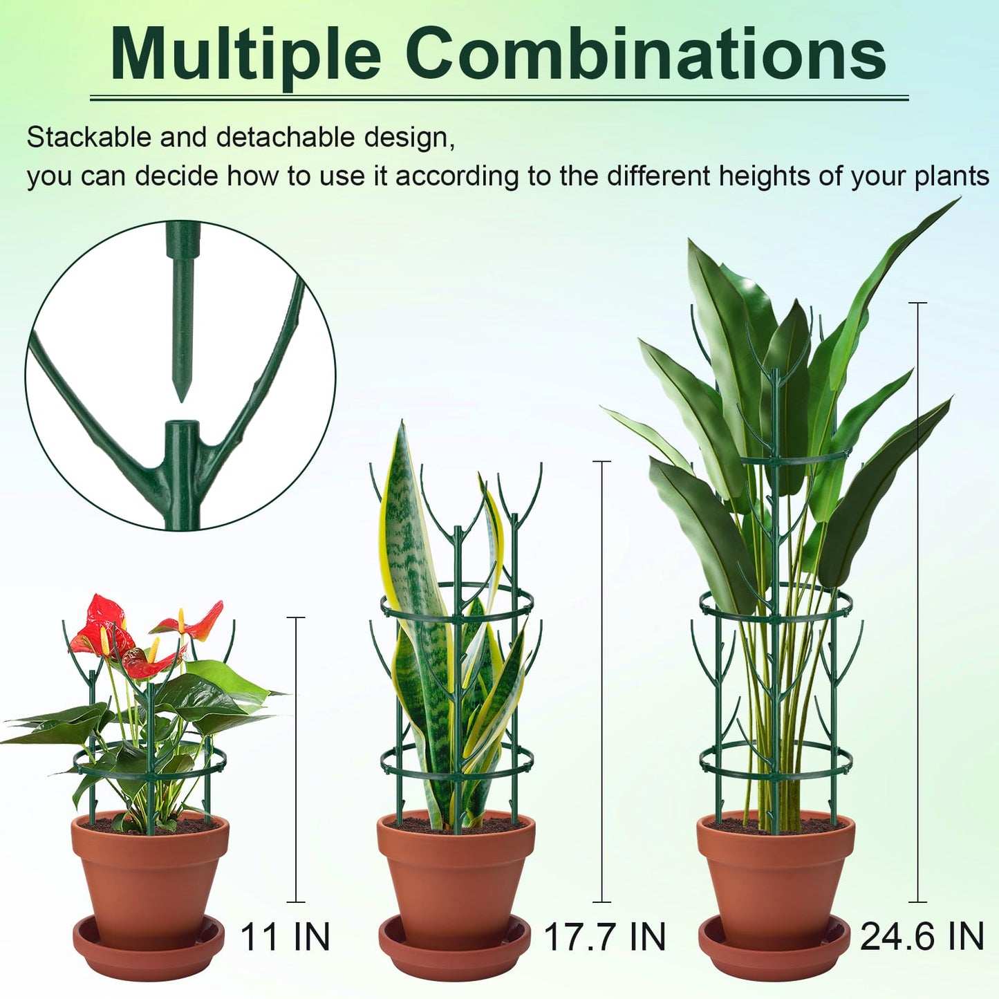 18 Pcs Plant Support Stakes & Plant Cage Support Rings, Plant Supports for Indoor Plants, Stackable Plant Holder Stick, Small Plants Potted Plants Flower Other Climbing Plants (6.4 "Wide X 11" High)