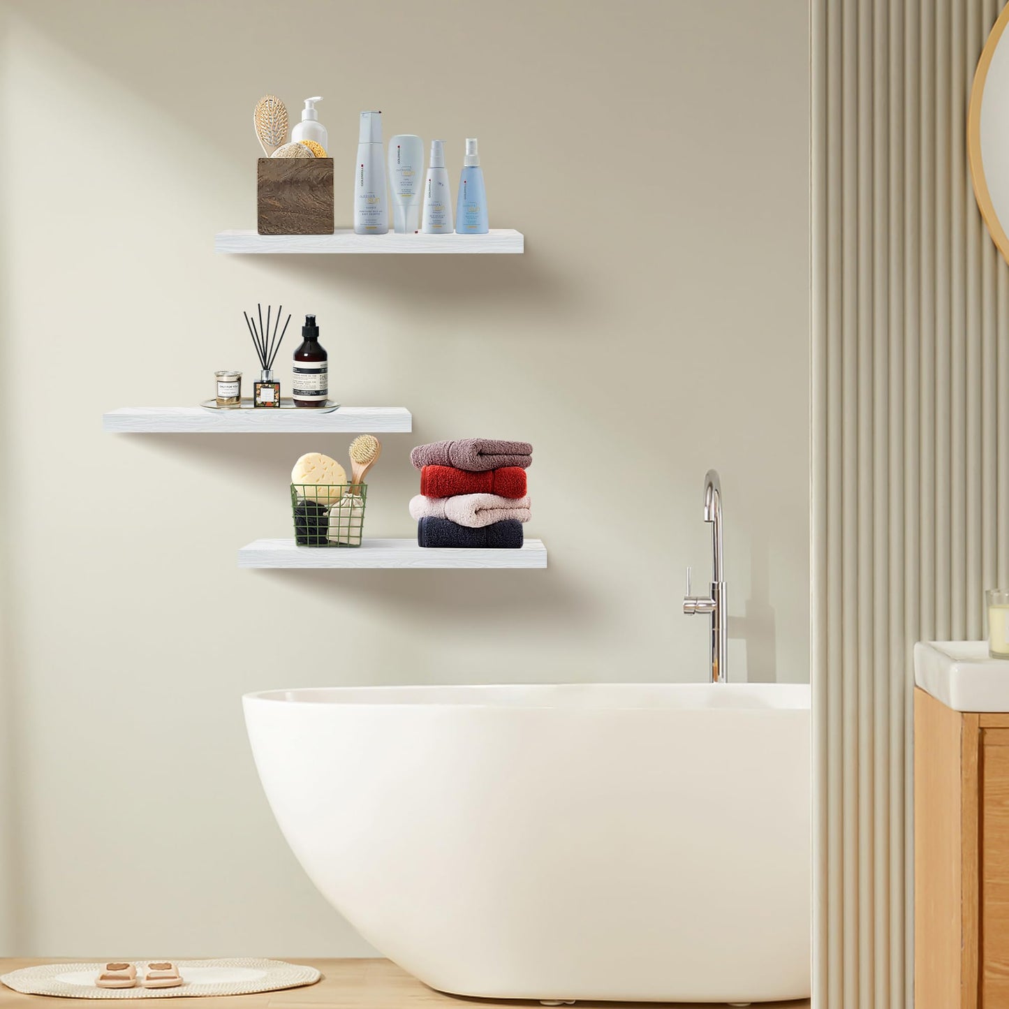 Upassion Floating Shelves for Wall Set of 3, 24" White Wall Shelves for Home Decor, Frame Display White Floating Shelf for Living Room, Bedroom, Bathroom, Kitchen