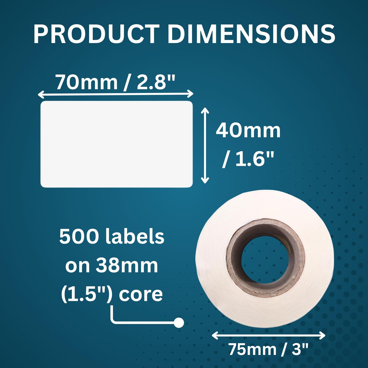 Blank Waterproof Label Stickers, White Write-On Polypropylene Labels with Strong Permanent Adhesive, 70mm x 40mm (2.8” x 1.6”), 500/Roll, Durable for Bottles, Storage Bins, Pantry & Cleaning Supplies