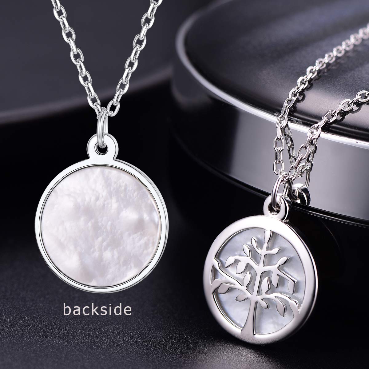 PROSTEEL 925 Sterling Silver Tree of Life Shell Necklace Women Jewelry for Her Dainty Round Tree Pendant