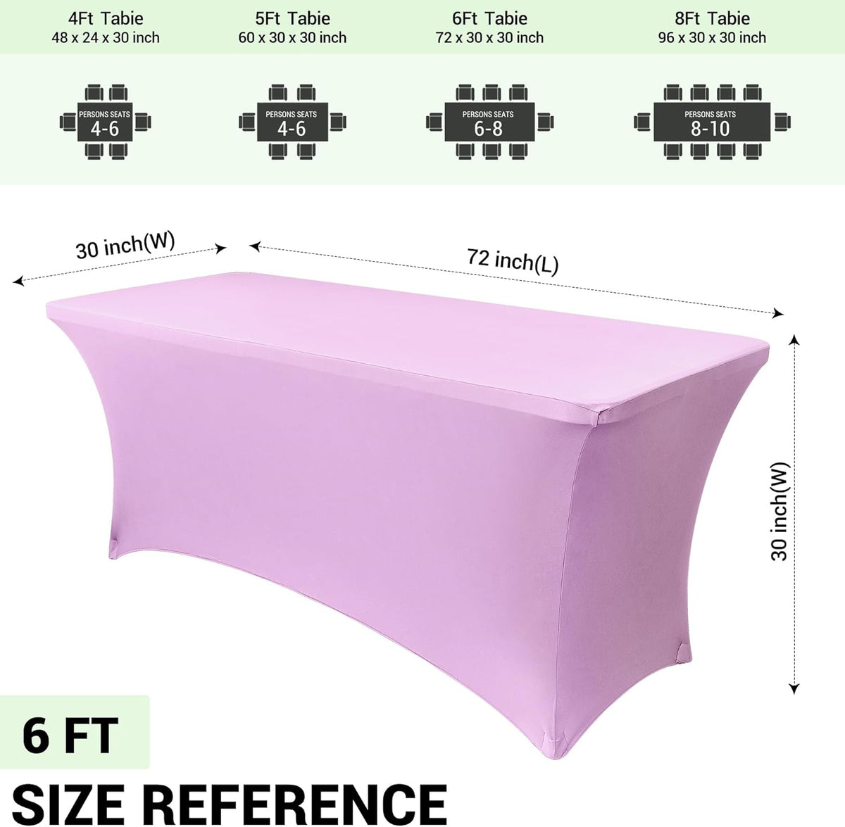Obstal Spandex Table Cover 6ft Fitted Tablecloth Rectangular - Stretch Rectangle Folding Table Cloth for Birthday Party Wedding Banquet, Light Purple, 72L x 30W Inch