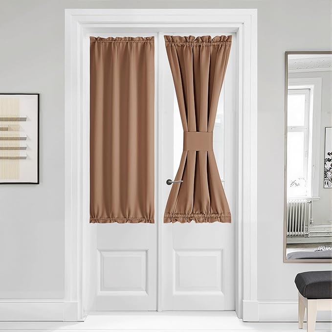 NICETOWN French Door Curtain for Door Window, Privacy Thermal Insulated Window Covering for Patio Front Sidelight Panel, W36 x L50 inch, 1 Panel, Cappuccino