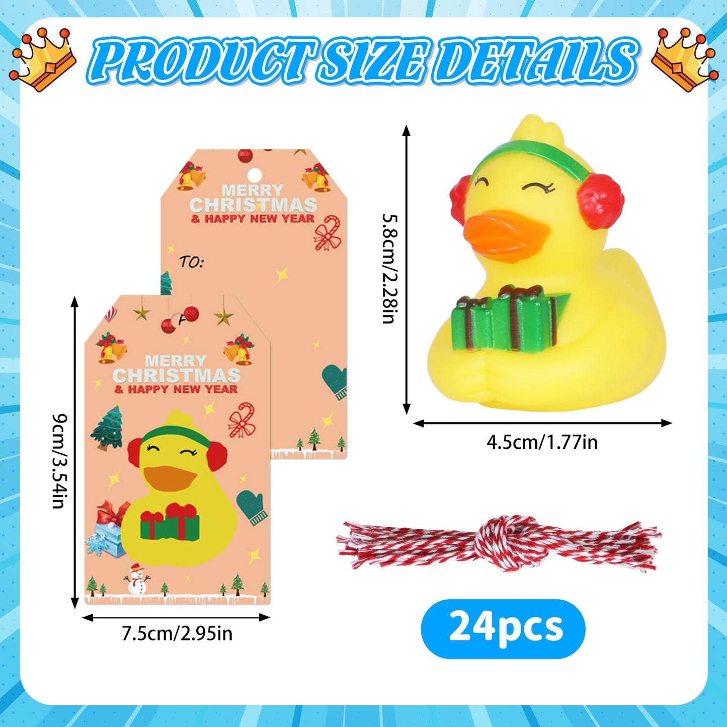 24Pcs Bulk Rubber Ducks Set with 24 Cards & Cotton Ropes - Adorable Heart Designs for Ducking Decor, Party Favors & Gift Exchange - Perfect for Adult