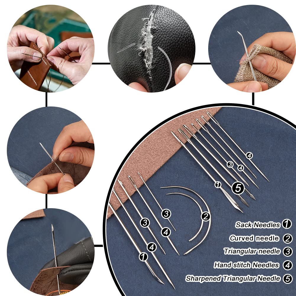 BUTUZE Leather Working Tools, Practical Leather Craft Kit with Waxed Thread Groover Awl Stitching Punch Hole for Leathercraft Beginner or Adults Gifts