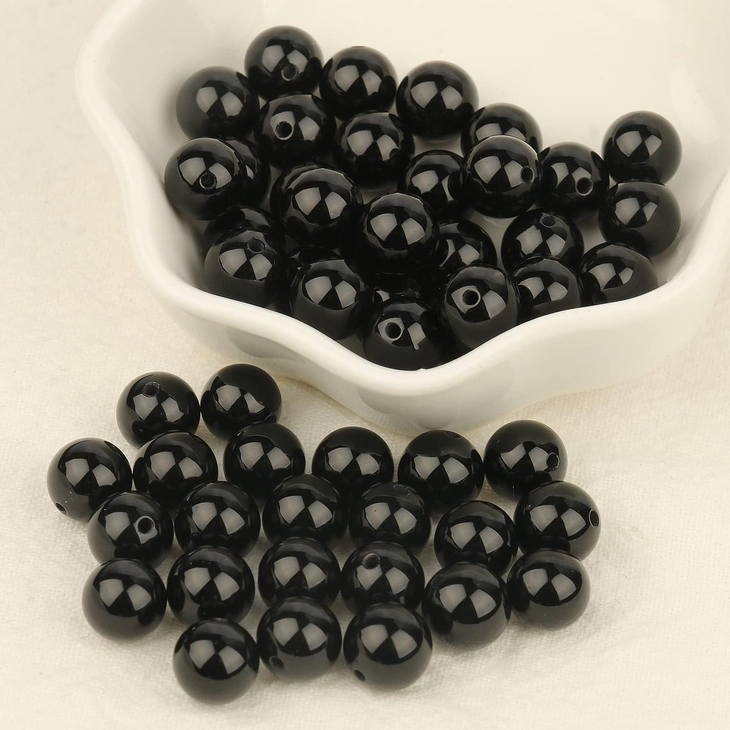 NITOPUPU 100Pcs 8mm Natural Smooth Black Agate Beads Round Loose Gemstone Stone Beads for Jewerly Making with Crystal Stretch Cord