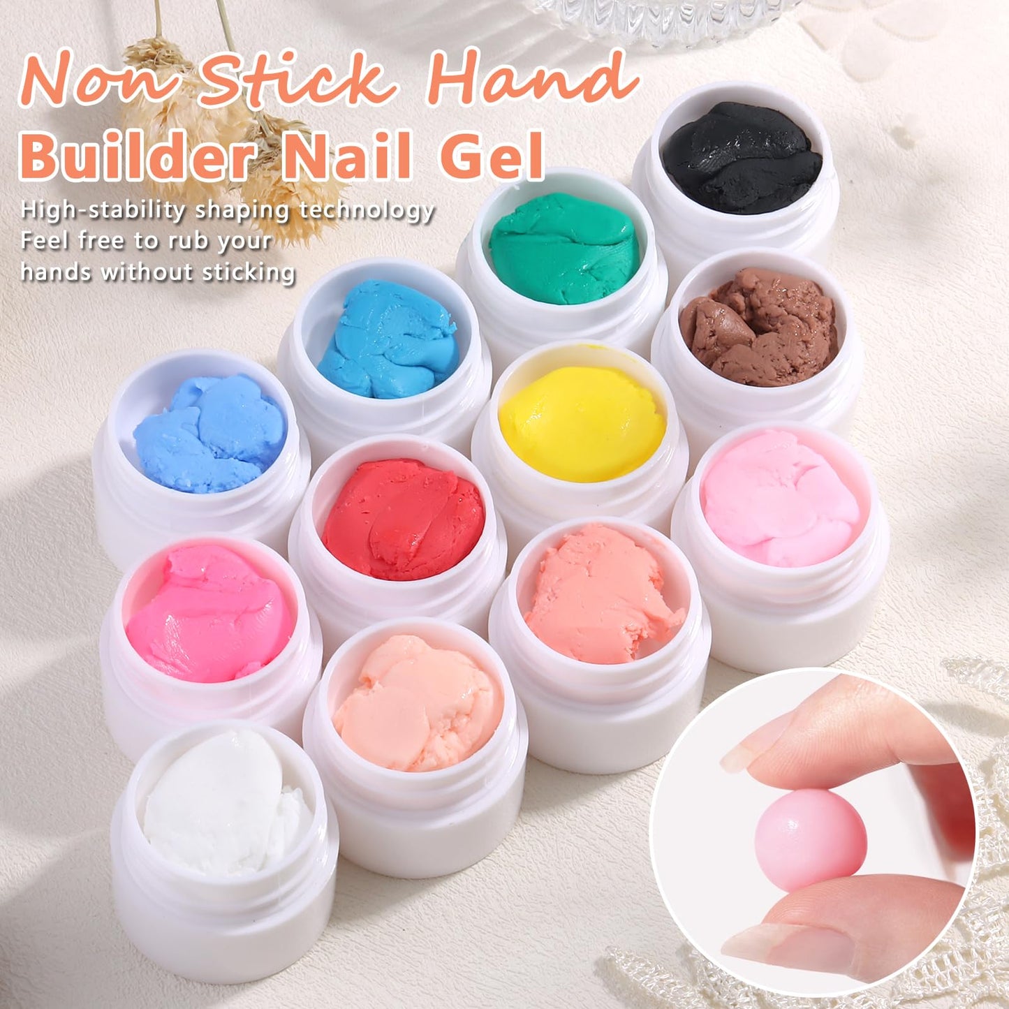 SUTOKAKA Solid Builder Nail Gel Set, 12 Colors Non-Sticky 3D Sculpting Gel for Nail Art Painting Drawing Carving Molding With Silicone Sculpture Pen for Manicure Salon Home DIY