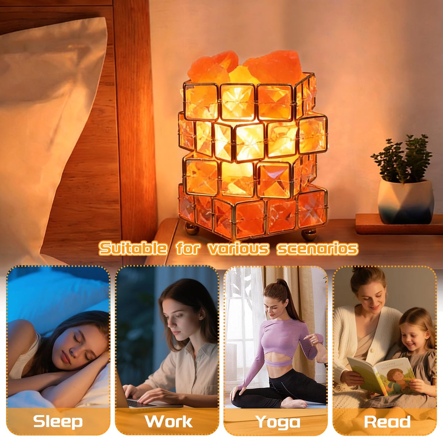 Natural Himalayan Pink Salt Lamp, Dimmable Single Lighting, Plug-in Powered, Crystal Salt Rock Lamp,Glow Night Light for Bedroom Office, UL & ETL Certified Cord (Crystal Cylinder)