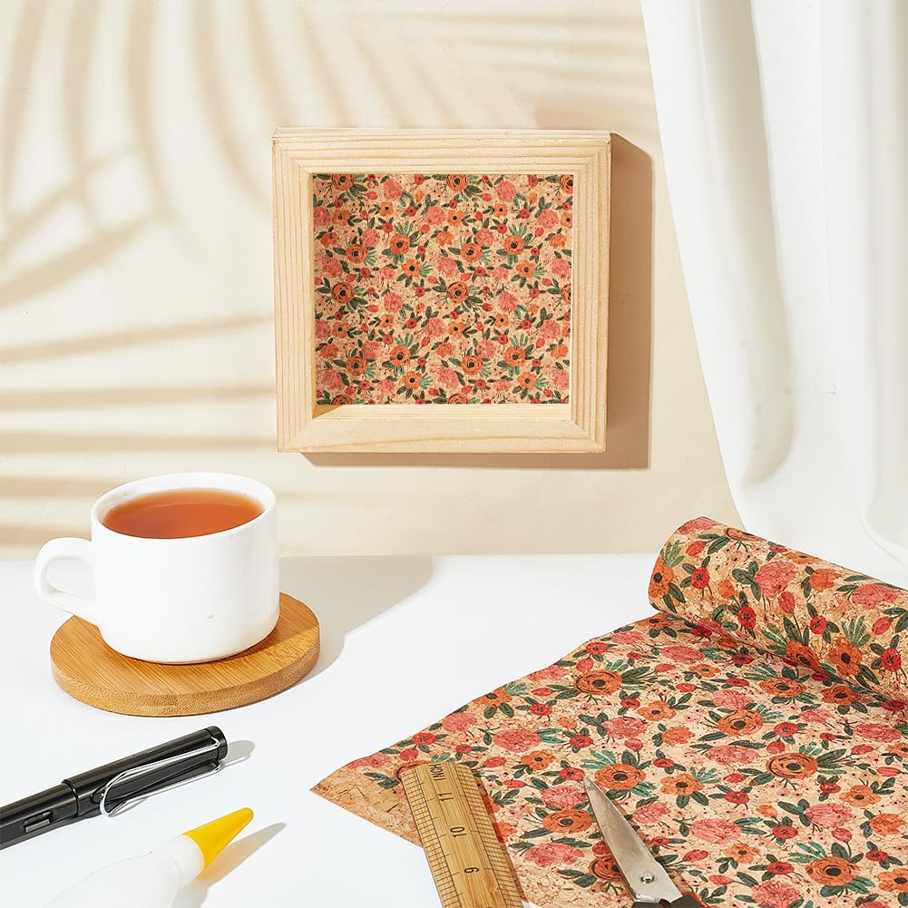 PH PandaHall Cork Fabric 53x19.7 Flower Pattern Soft Cork Sheets Retro Thin Cork Ribbon for Sewing Cork Faux Leather with Camellia Pattern for Wood Craft DIY Projects Pakaging Bag Laptop Case Making