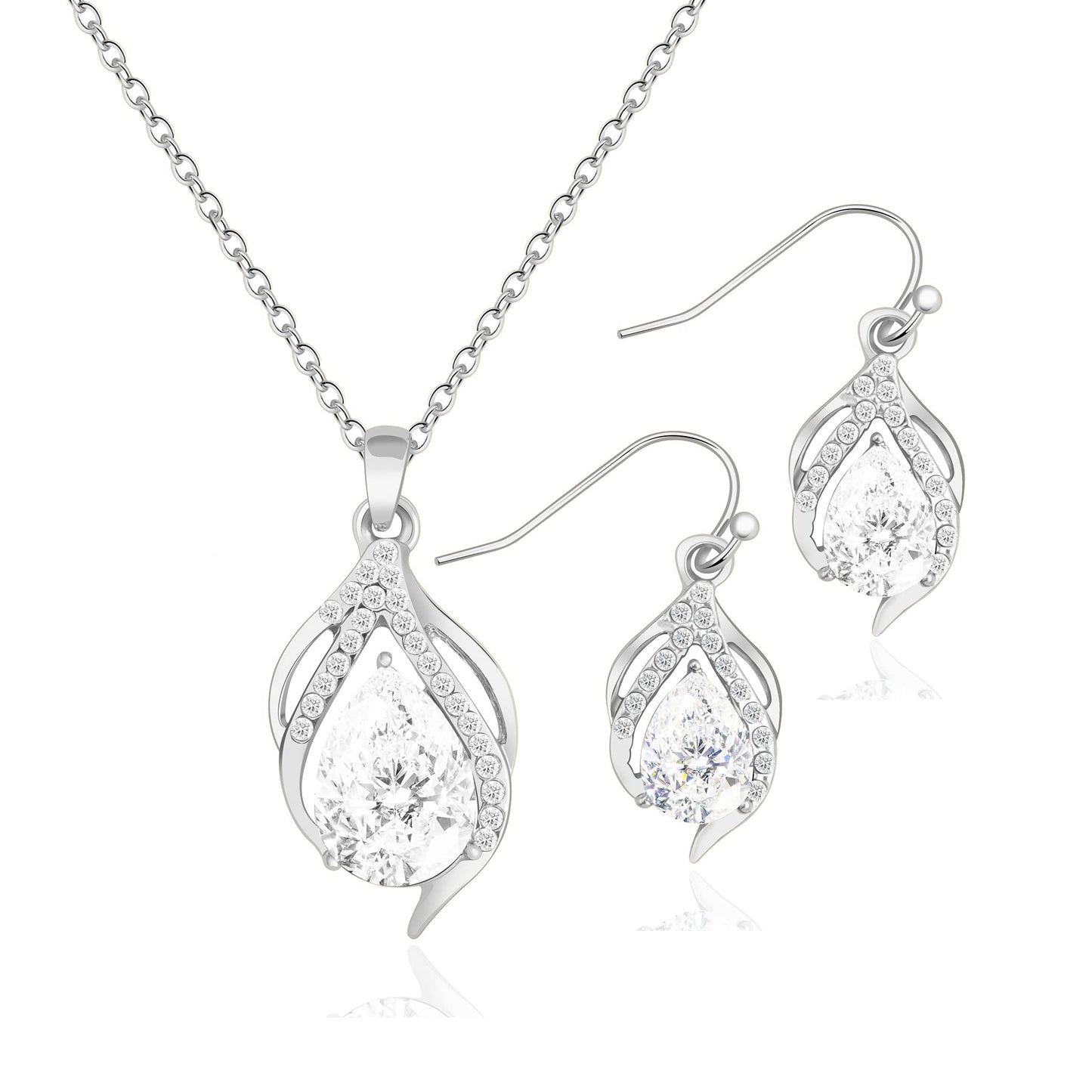 OTTFF Dainty Bridesmaid Jewelry Set for Women 1 Set SILVER Plated Pave Rhinestone With Crystal Necklace Earrings Set for Wedding/Engagement/Anniversary