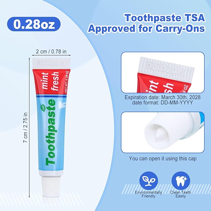 0.28oz Small Toothpaste Travel Size Bulk,Mini Toothpaste Travel,Mint Scent TSA Compliant for Hotel Camping Gym Office School Homeless 40