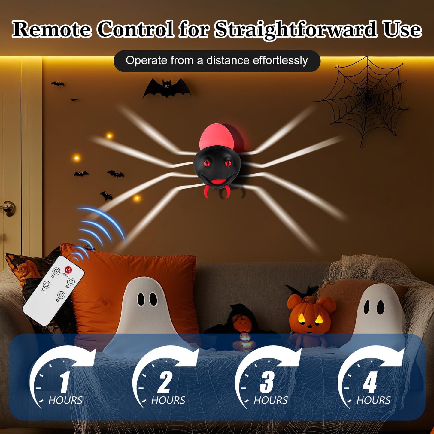 Halloween Decorations Spider Wall Light, Indoor LED Spiders Lights with Remote Control，Magnetic Wall-Mounted Spider Light Creates a Scary Atmosphere for Homes, Living Rooms and Bedrooms(Black)