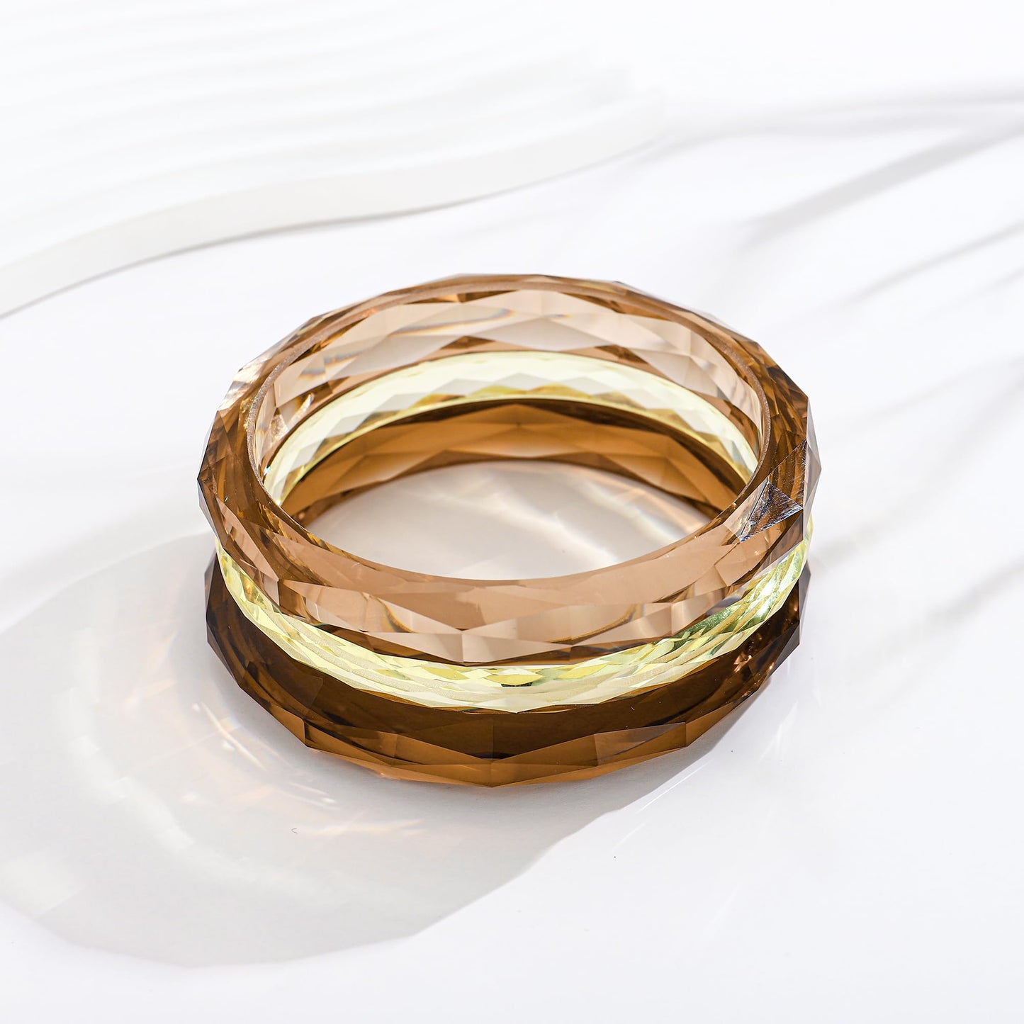 ENSKEFEN 3Pcs Acrylic Resin Bangle Bracelet Set for Women Stackable Brown Acrylic Bangles Fashion Simple Resin Bracelets