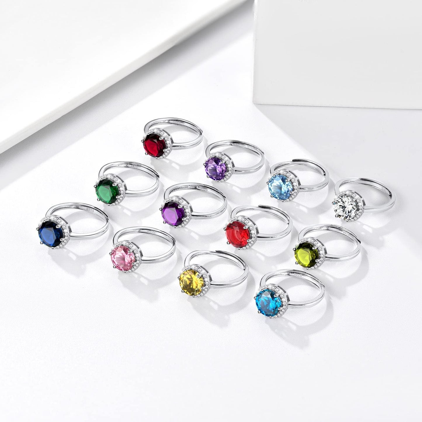 Bestyle 925 Sterling Silver Love Round Cut Gemstone Shiny Cubic Zirconia Rings, Brilliant Created July Ruby CZ Birthstone Rings for Women, Promise/Statement Ring Great Jewelry Gift