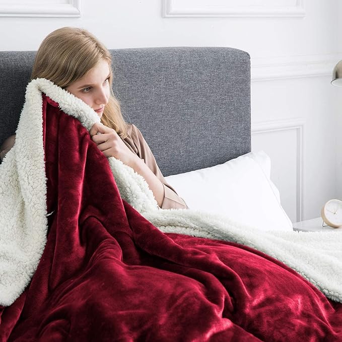 IR Imperial Rooms Burgundy Sherpa Blankets Queen Size for Bed - Wholesale Bulk Pack of 9 Sherpa Blankets - Soft Fluffy Throw Blanket for Hotels, Guest Bedroom, 90x90 Inches