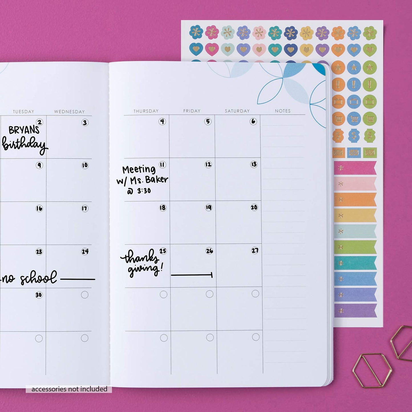 Erin Condren Undated 12 Months Customizable Agenda Petite Planner - Perfect for Tracking Monthly To-Dos or Monthly Project Goals. 140 Stickers Included