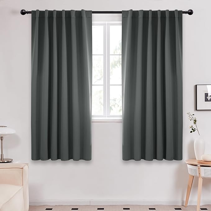 Deconovo Rod Pocket and Back Tab Curtains Room Darkening Curtain Blackout Thermal Insulated Window Curtains for Bedroom 52Wx63L Inch Dark Grey 2 Panels