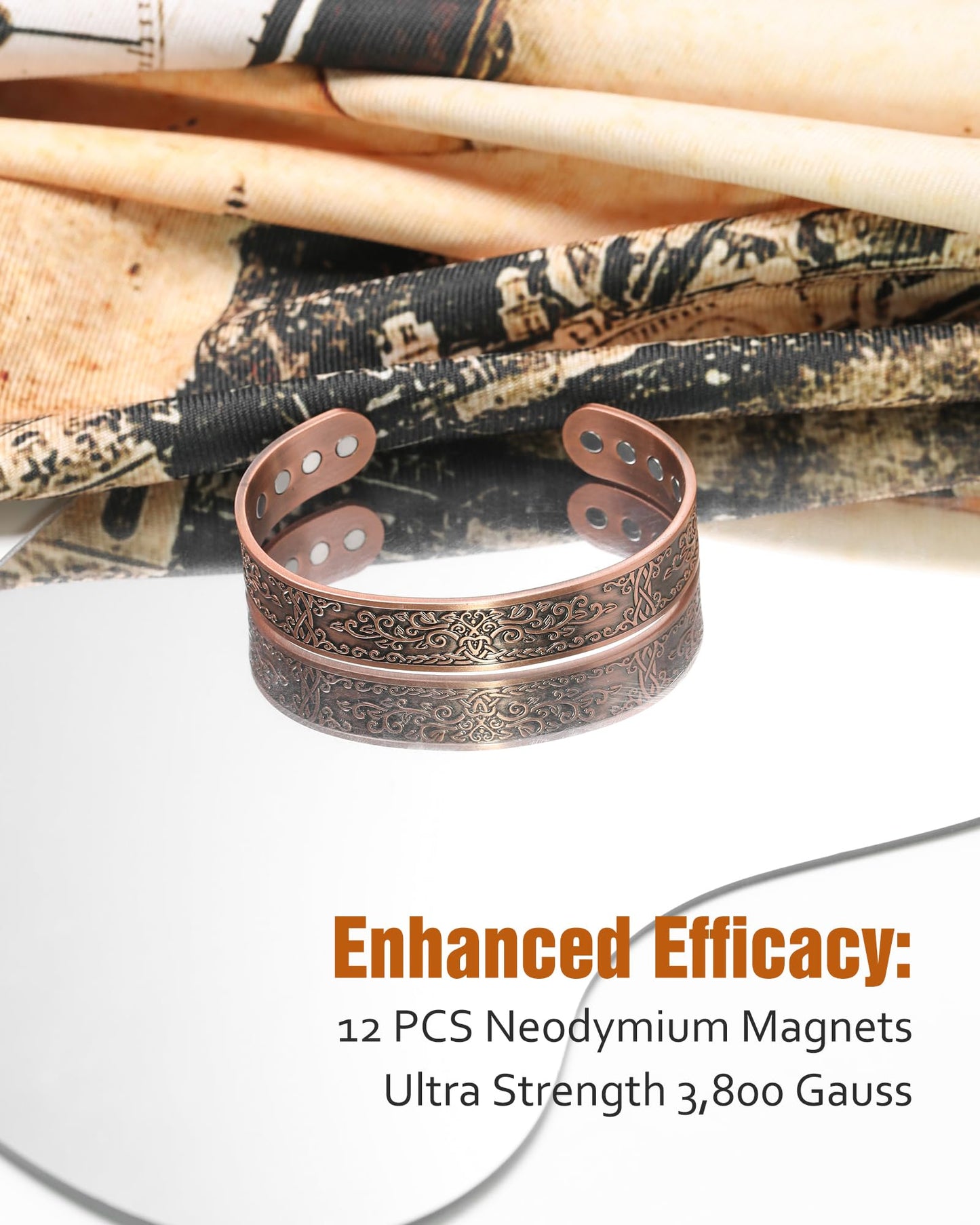 Jecanori Copper Bracelet for Men, 12X Strength Mens Magnetic Bracelets with 3,800 Gauss Magnets, 99.99% Pure Solid Copper Jewelry Gift