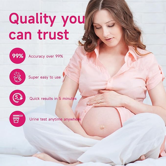 50 Count Pregnancy Tests with Cup,Pregnancy Test Strips for Home Detection, Over 99% Accuracy, Individually Wrapped, 5mm Width HCG Test Kit, Fertility Value Pack, Prueba de embaraz