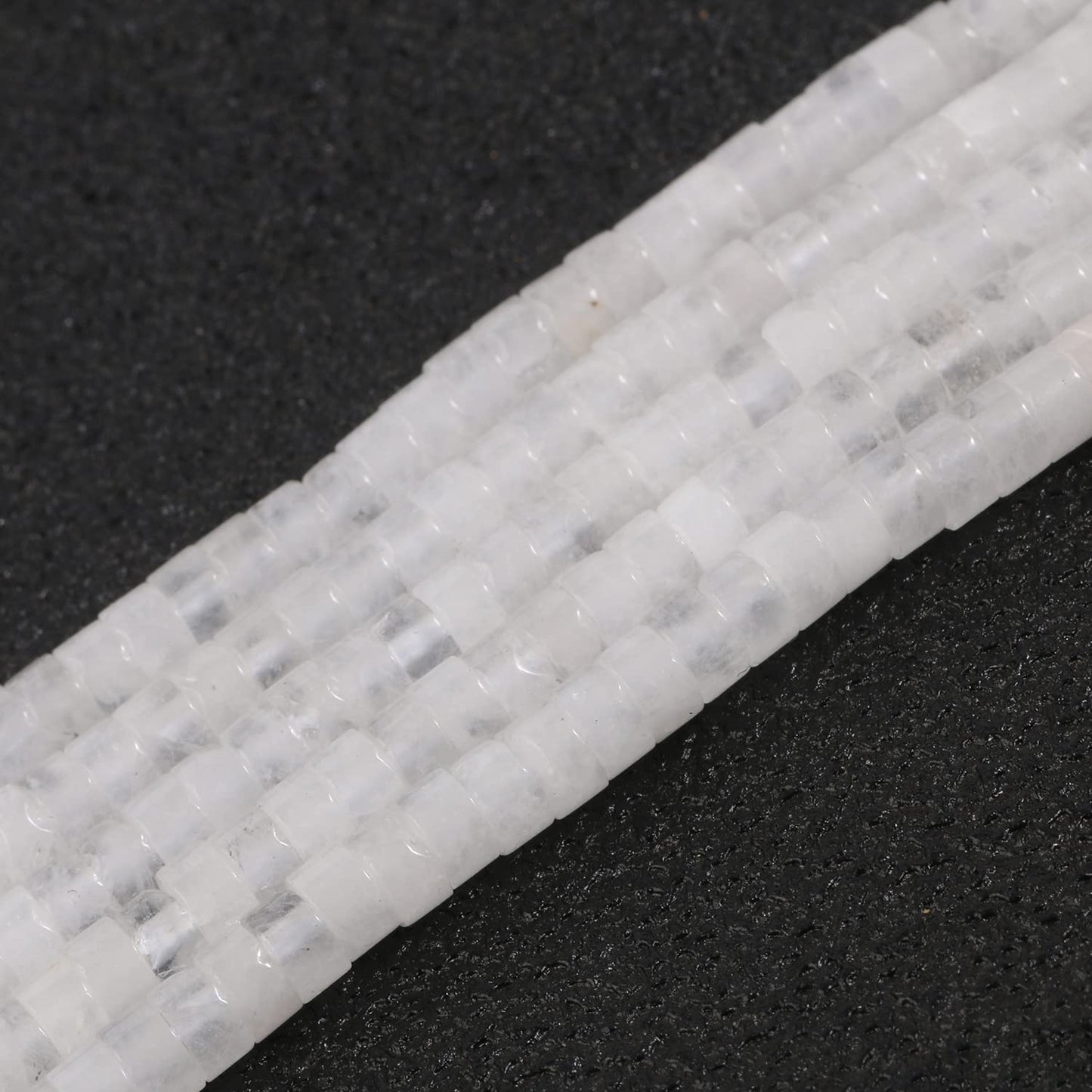 NITOPUPU 150Pcs 4×2mm Natural White Jade Spacer Stone Beads for Jewelry Making Supplies, Loose Semi Flat Round Gemstone Tube Beads for Bracelets DIY Crafts