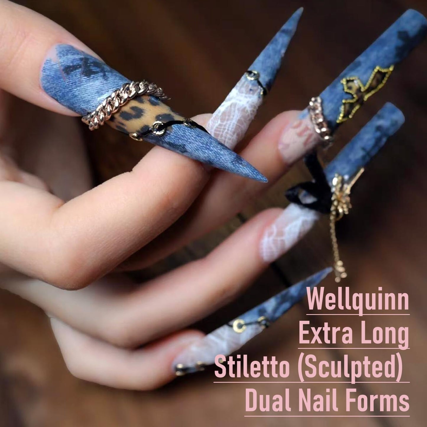 Wellquinn Stiletto Nail Forms, XXL Sculpted Dual Nails Molds Reusable Acrylic Builder Hard Gel Polygel Dual Forms for Nail Extension Salon Home DIY 14 Sizes 70 Pcs
