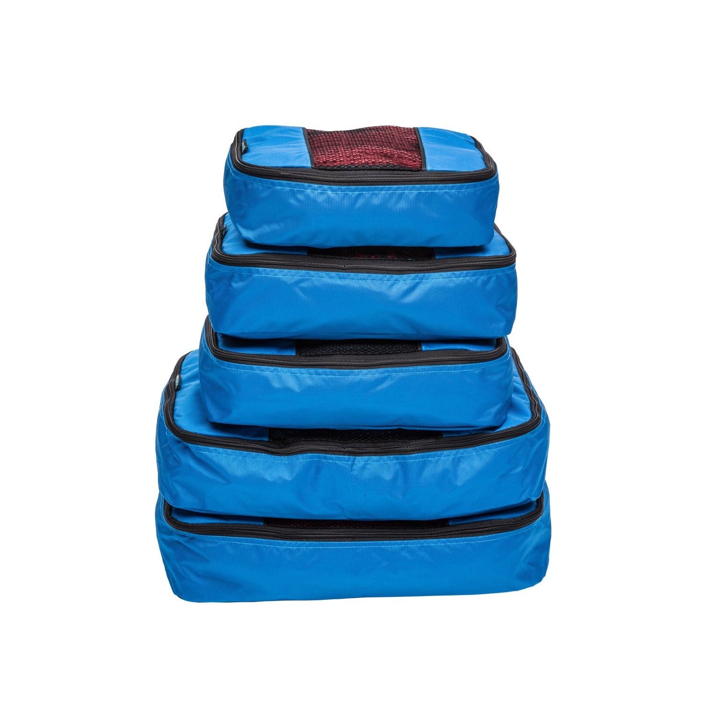 TravelWise 5 Piece Packing Cubes Set, Lightweight Luggage Organizer with Mesh Panels and 2 Way Zippers, Includes Small, Medium and Large Cubes for Travel, Blue