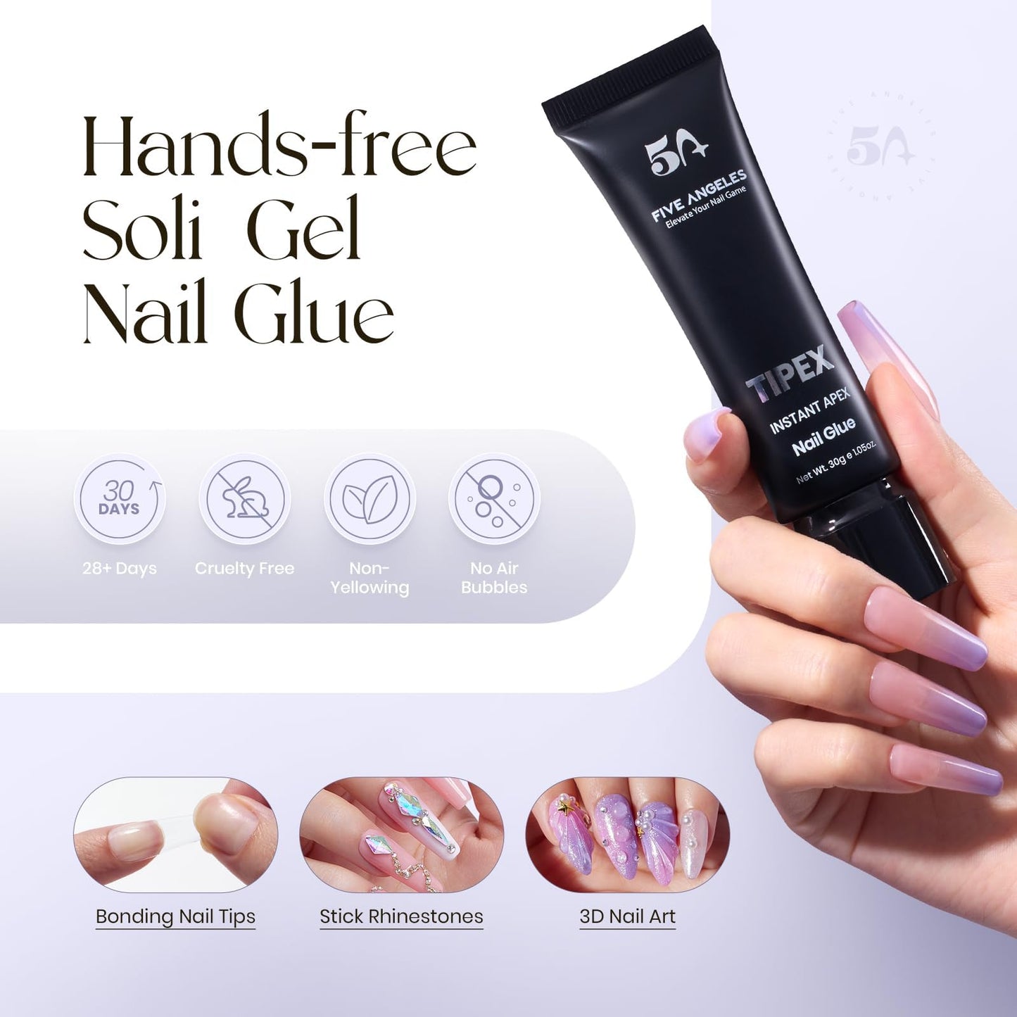 Five Angeles Tipex Gel Nail Tips Kit, Pre-etched Acrylic Hard Nail Tips Set for Beginners, Short Square Full Cover Press On Nails, Deep C Curve Flat Nails, 16 Sizes, UV Nail Glue, LED Lamp, Base Gel
