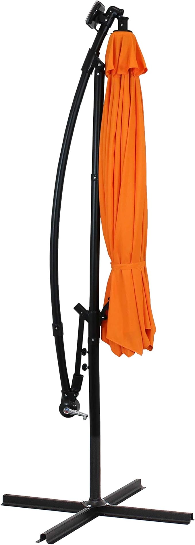 Sunnydaze 10' Solar Offset Patio Umbrella - Solar Cantilever Umbrella Outdoor with LED Lights - Polyester Shade, Air Vent, & Cross Base