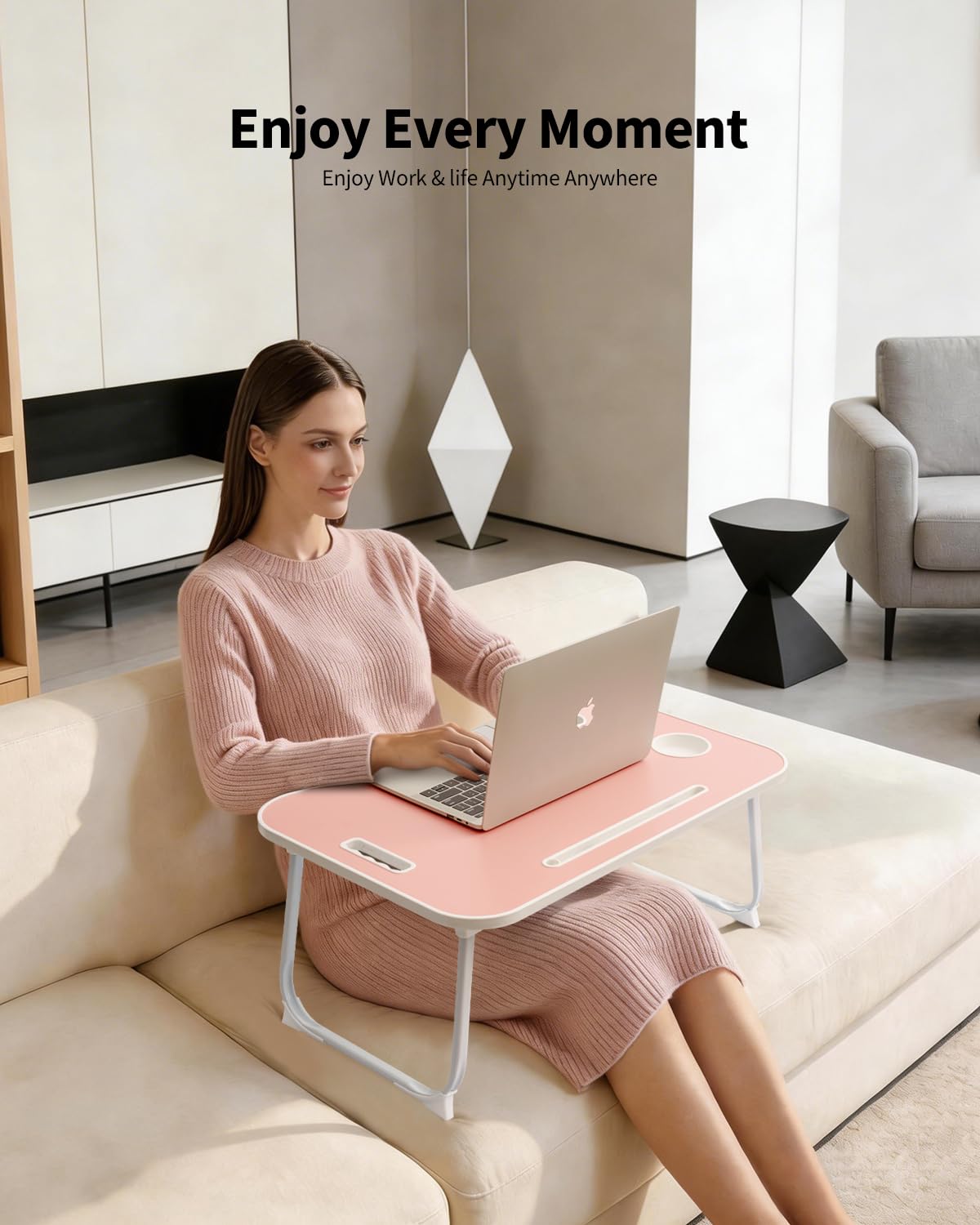 Ruxury Folding Lap Desk Bed Desk Laptop Table Tray, Breakfast Serving Tray, Portable & Lightweight Mini Table for Sofa Couch Floor - Pink