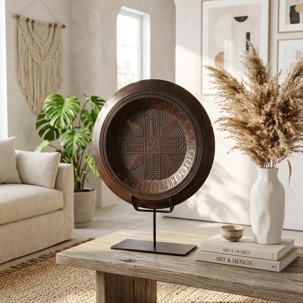 Sagebrook Home Boho Decorative Sculpture - Handcrafted Wood & Metal Artwork - Rustic Tabletop Accent for Home & Office - Stylish Living Room & Bedroom Decor - 24" Brown