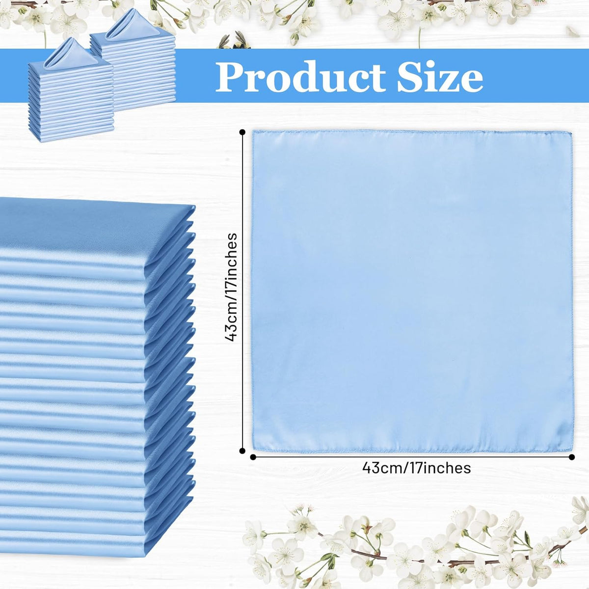 Bailarina 40 Pack Blue Mist Satin Napkins,17x17 Inches Wedding Napkins Square Soft Silky Table Napkins Bulk Decorative Elegant Cloth Napkin for Party Decoration, Banquet,Wedding,Graduation