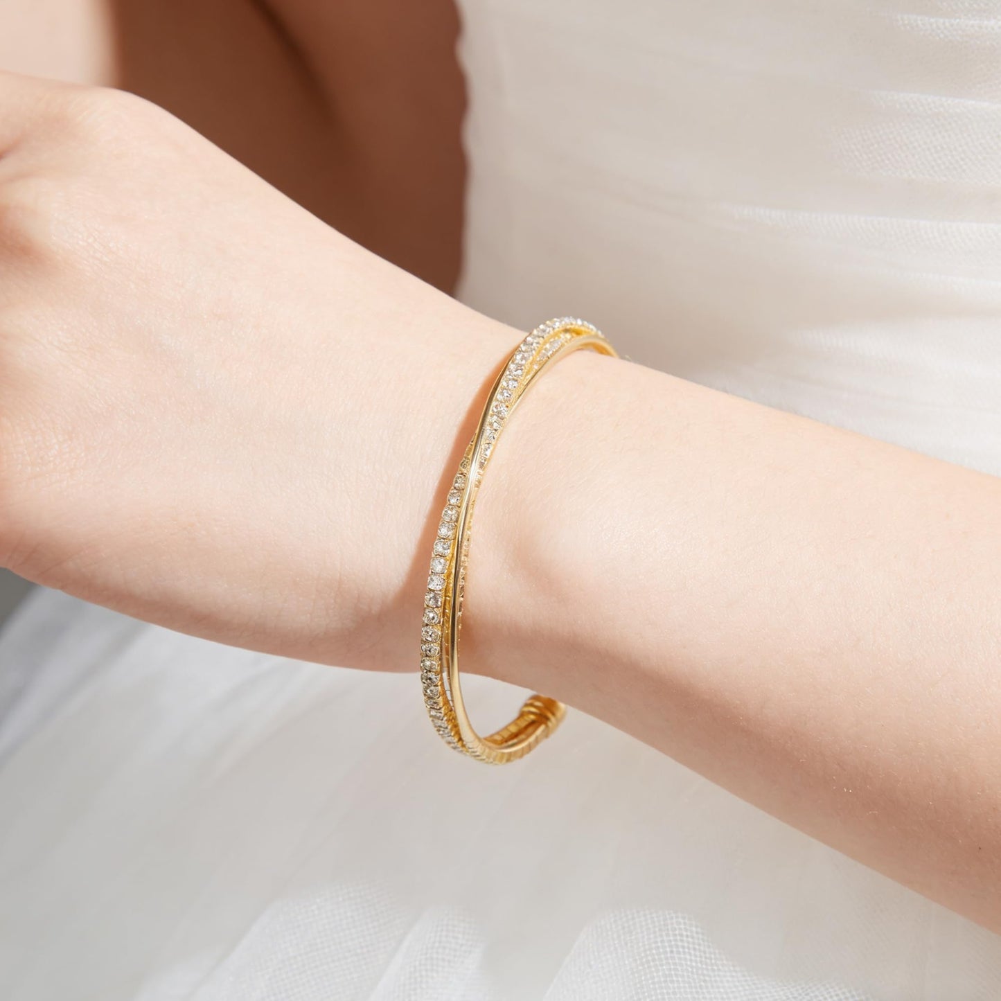 Silver Cuff bangle Bracelets For Women Rhinestone Clear Crystal Dainty Bracelet Bangle (silver)