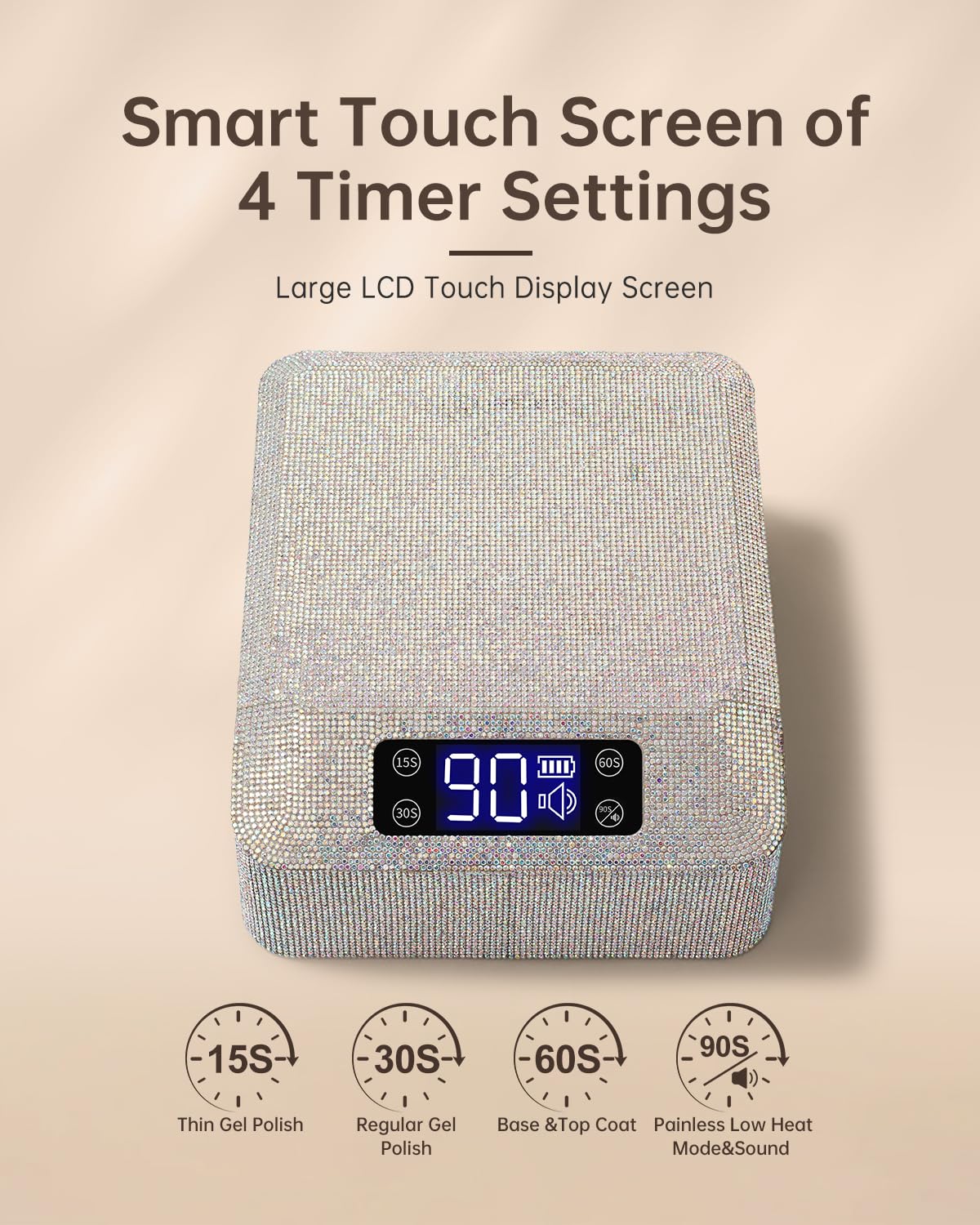 CHRISTINE SHELLY UV Nail Lamp, Rechargeable LED Nail Lamp Sparkly Gel Polish Light 4 Timer Setting Professional Quick Dry Curing Lamp with Display Auto Sensor for Salon & Home, AB Diamond