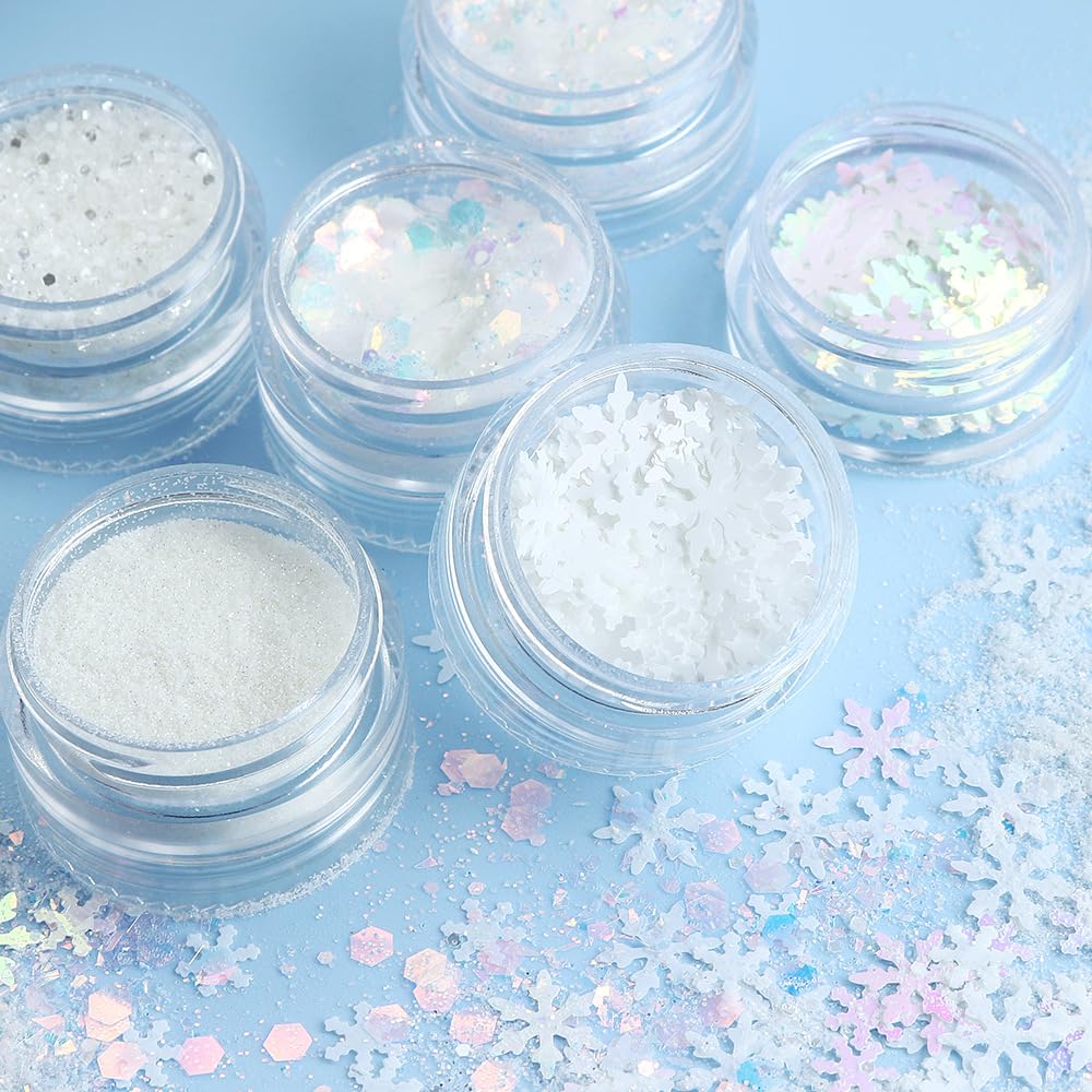 White Christmas Nail Art Glitters Winter Snowflake Nail Sequins, LPOODDNU 3D Holographic Christmas Snowflakes Nail Decals Winter Nail Art Decorations Accessories for Women Manicure DIY Craft