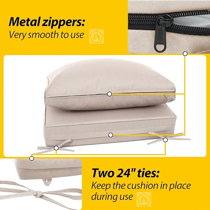 AAAAAcessories Outdoor Deep Seat Cushions, Waterproof, Fade-Resistant Patio Furniture Replacement Cushions, 24" x 24" x 5" + 24" x 13.5", Set of 2, Khaki Beige