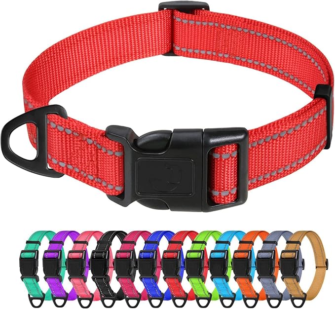 TagME Large Dog Collar, Reflective Nylon Collar, Khaki, 1.0" Width