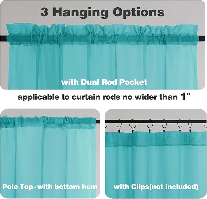 Chyhomenyc Turquoise Sheer Curtains 108 Inches Long - Light Filtering Voile Extra Long Panel Drapes for Floor to Ceiling Window, Elegant Soft Living Room Curtains, Each 42Wx108L Inch, 9FT, 2 Panels