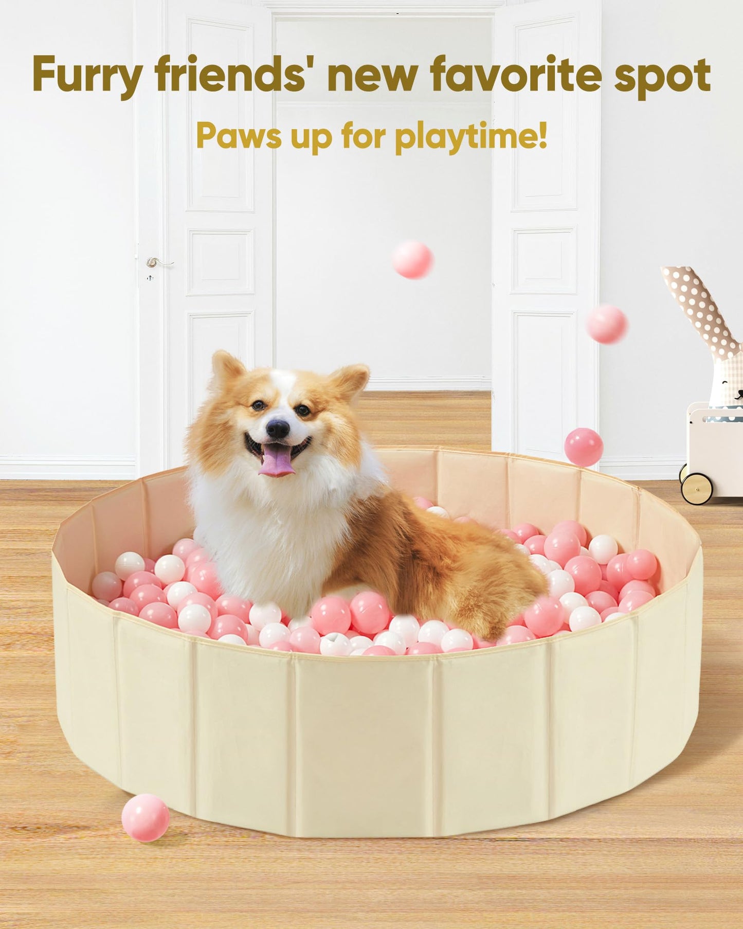 Hikiddy Baby Ball Pit Foldable, 31.5 Inch Ball Pits for Toddlers Round, Kiddie Baby Playpen Ball Pool, Idea Gift for Babies-Balls NOT Included(Light Beige)