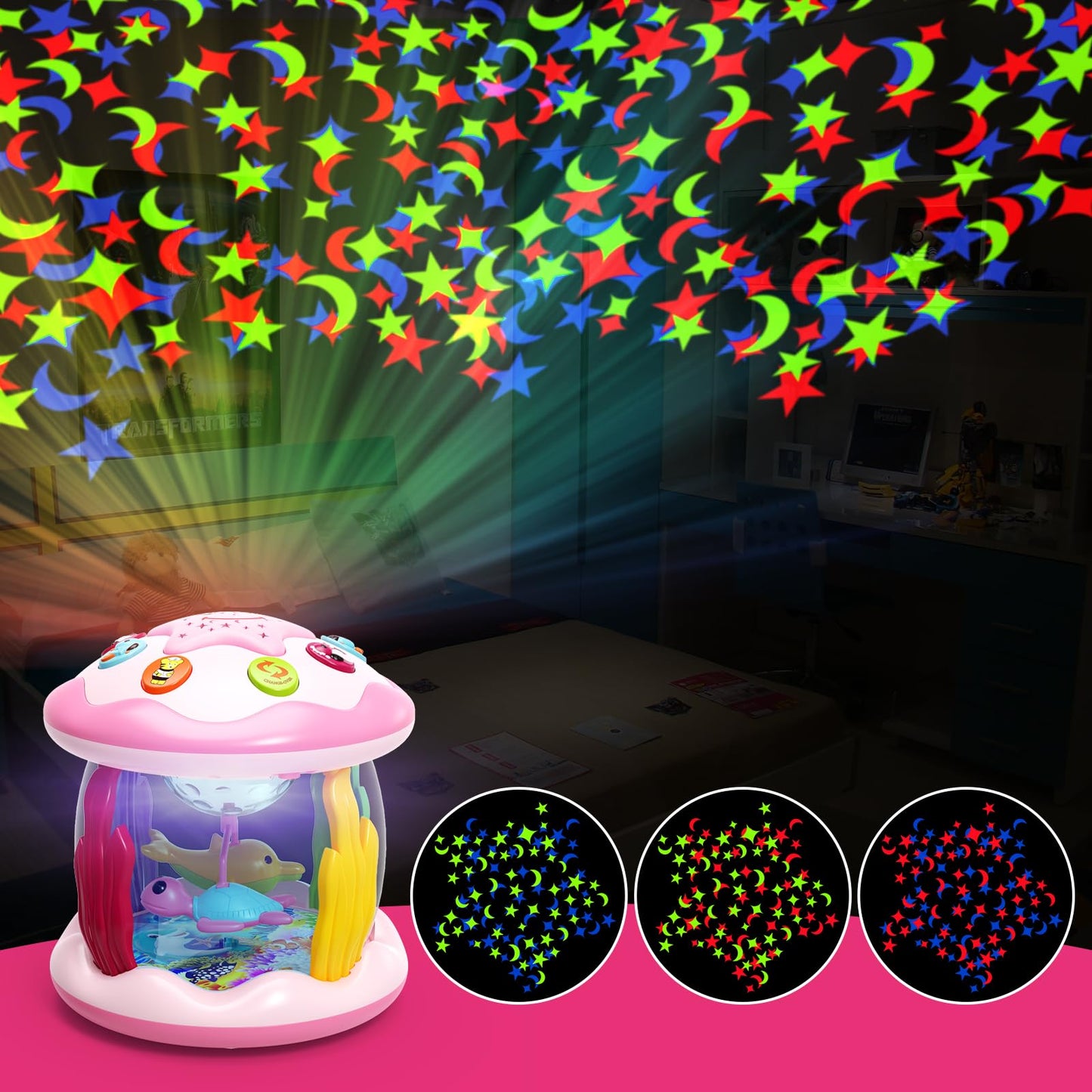 Letapapa Baby Toys 6 to 12 Months, 4 in 1 Ocaen Rotating Projector, Tummy Time Light Up Musical Toys for 6 7 8 9 12-18 Months, Educational Birthday Gifts for Baby Infants 1 2 Year Old Girls(Pink)