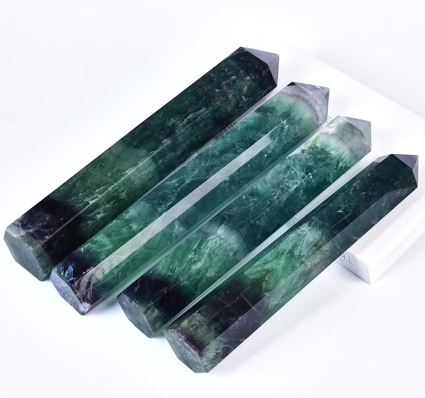 AMOYSTONE Extra Large Healing Crystal Obelisk Towers Green Purple Fluorite Point Wand Home Decor Reiki Healing 2.2-2.6LBS