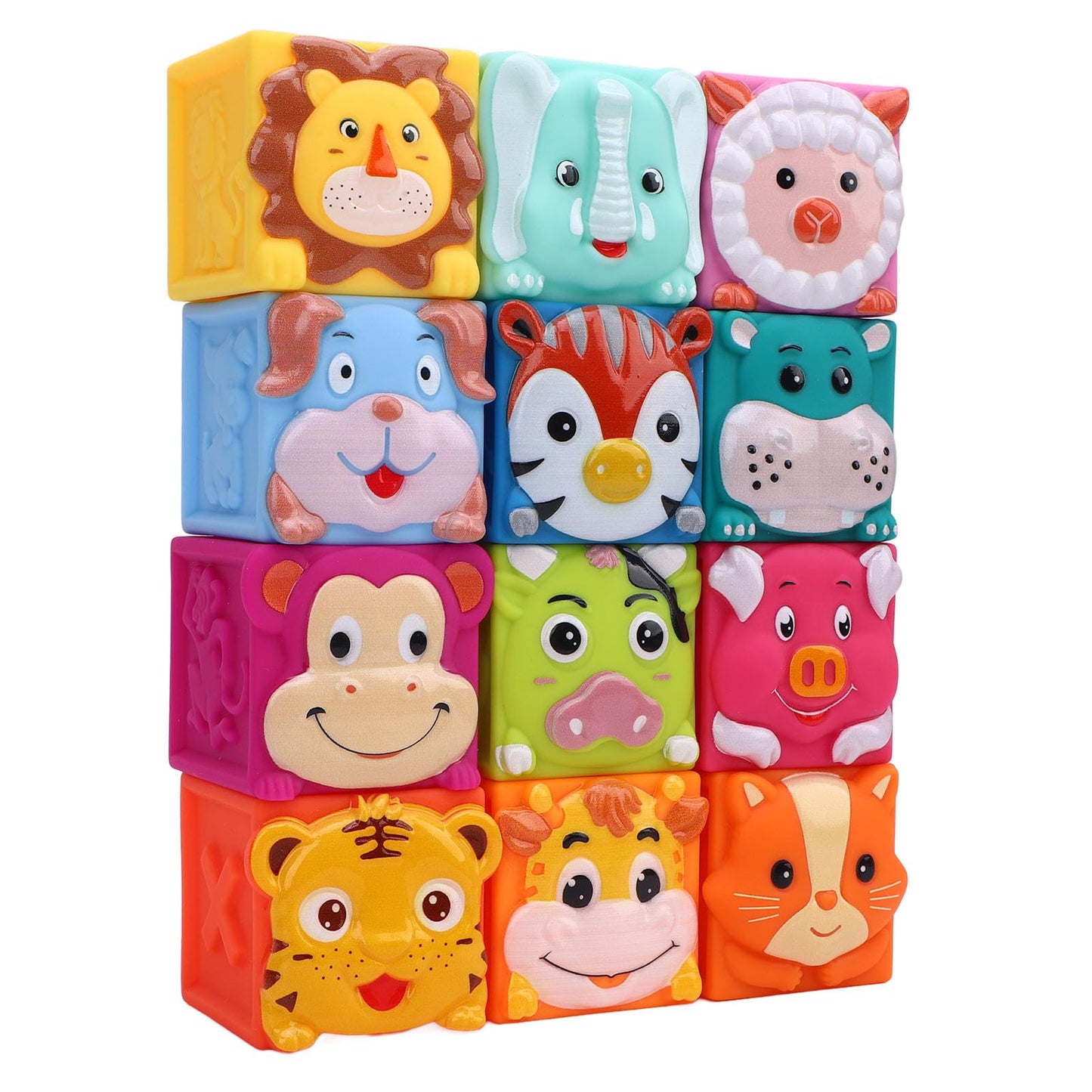 Zunate 12 Pcs Baby Blocks Stacking Building Toys, Educational Animal Stacking Blocks for Infants and Toddlers, Soft Plastic Developmental Playset