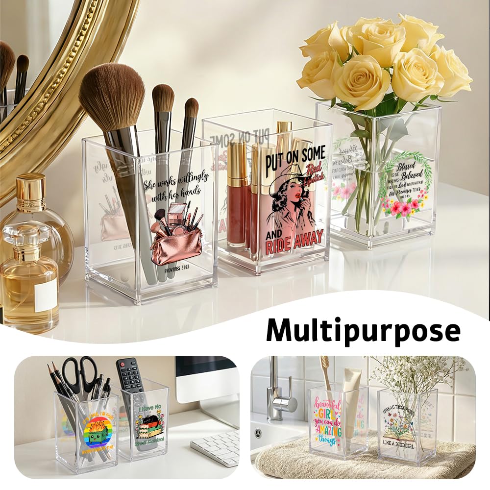 Xipromi It's A Good Day To Read A Book Acrylic Cosmetic Pencil Pen Holder, Funny Book Pencil Holder for Bookworm, Bookish Gifts for Reading Lover Librarian Teacher Reader, Reading Nook Accessories