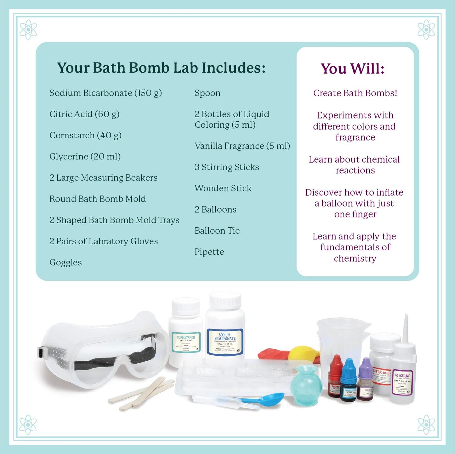 MindWare Science Academy Bath Bomb lab - A 20pc DIY Experiment kit for Boys & Girls - Make 4+ Bath Bomb Experiments - Great Gift for Children & Teenagers