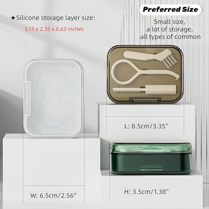 Retainer and Aligner Case - Double Layer with Double Sided Opening Lid, Mouthguard & Night Guard Storage Cleaning Case, with Removal Tool, Brush and Chewer (Green)