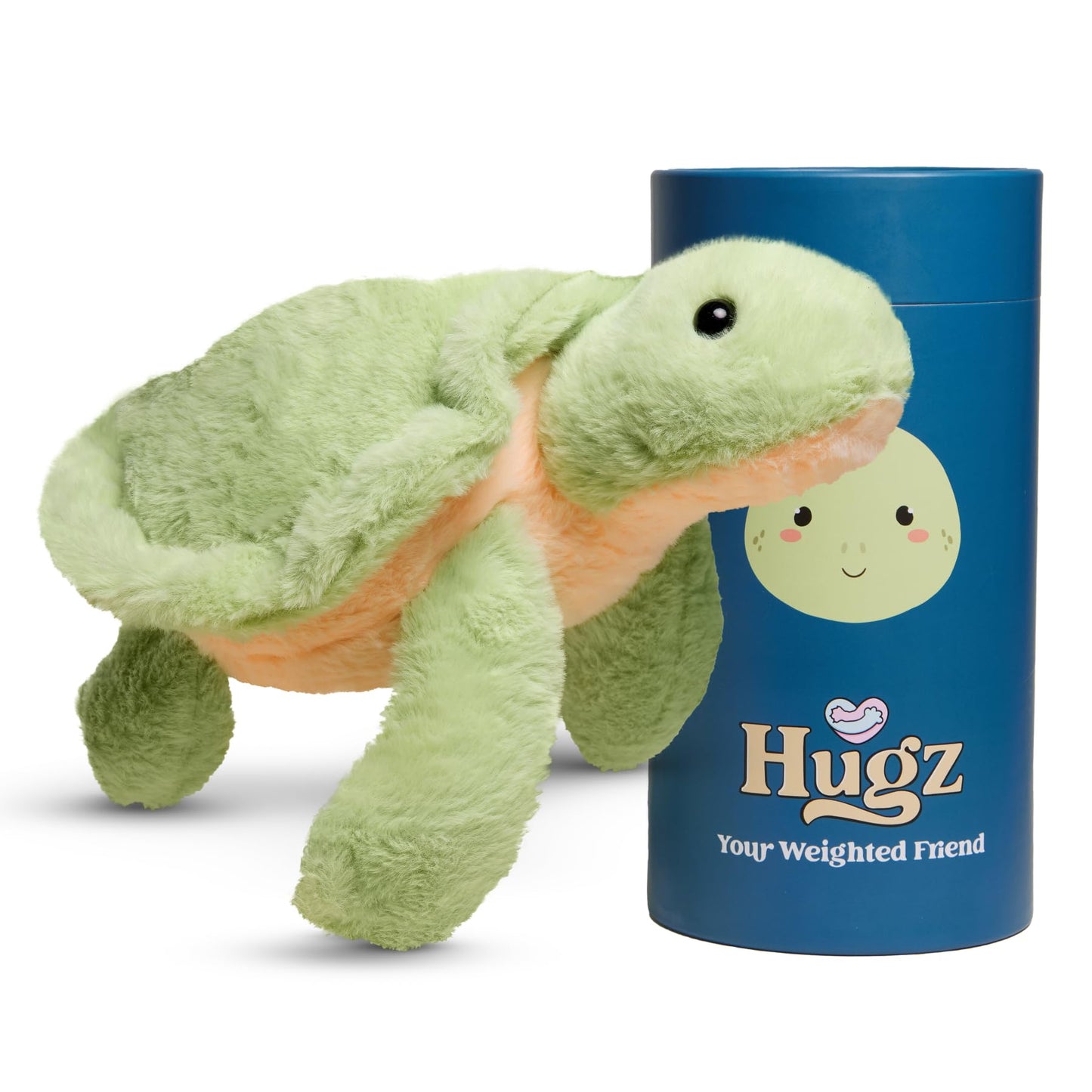 Hugz Official Shelly The Turtle - Premium Weighted Stuffed Animal Plushie 3.8 lb for Adults & Kids - Microwavable – Heatable & Coolable – Super Soft Fur – Gift Ready Tube Packaging