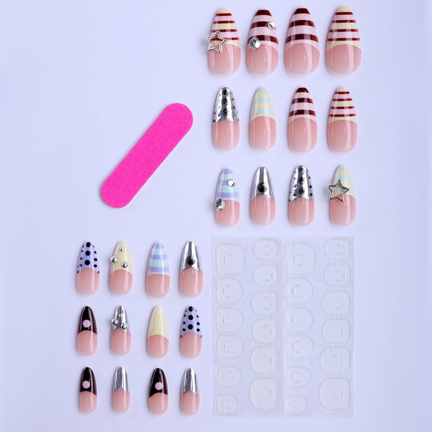octoswave Press on Nails Long Almond Fake Nails Cute French Artificial Nail y2k Nail for Women 24pcs