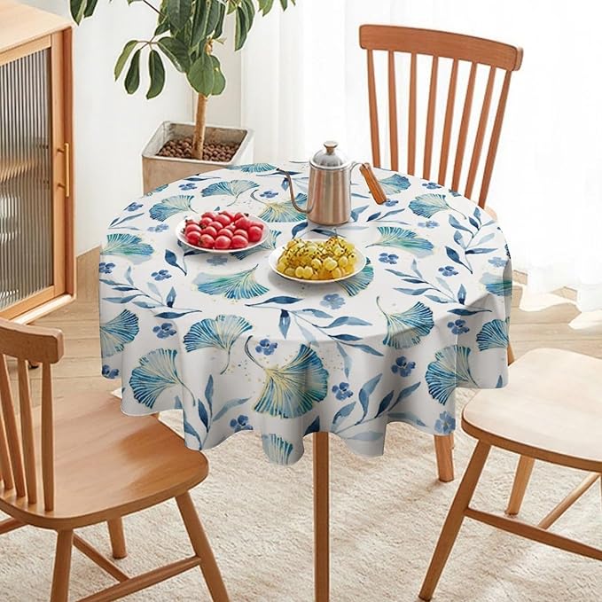YCness Autumn Maple Leaves Tablecloth, Thanksgiving Autumn Harvest Watercolor Ginkgo Biloba Leaves Table Cover for Party Picnic Dinner Decor 50x50 Inch Round