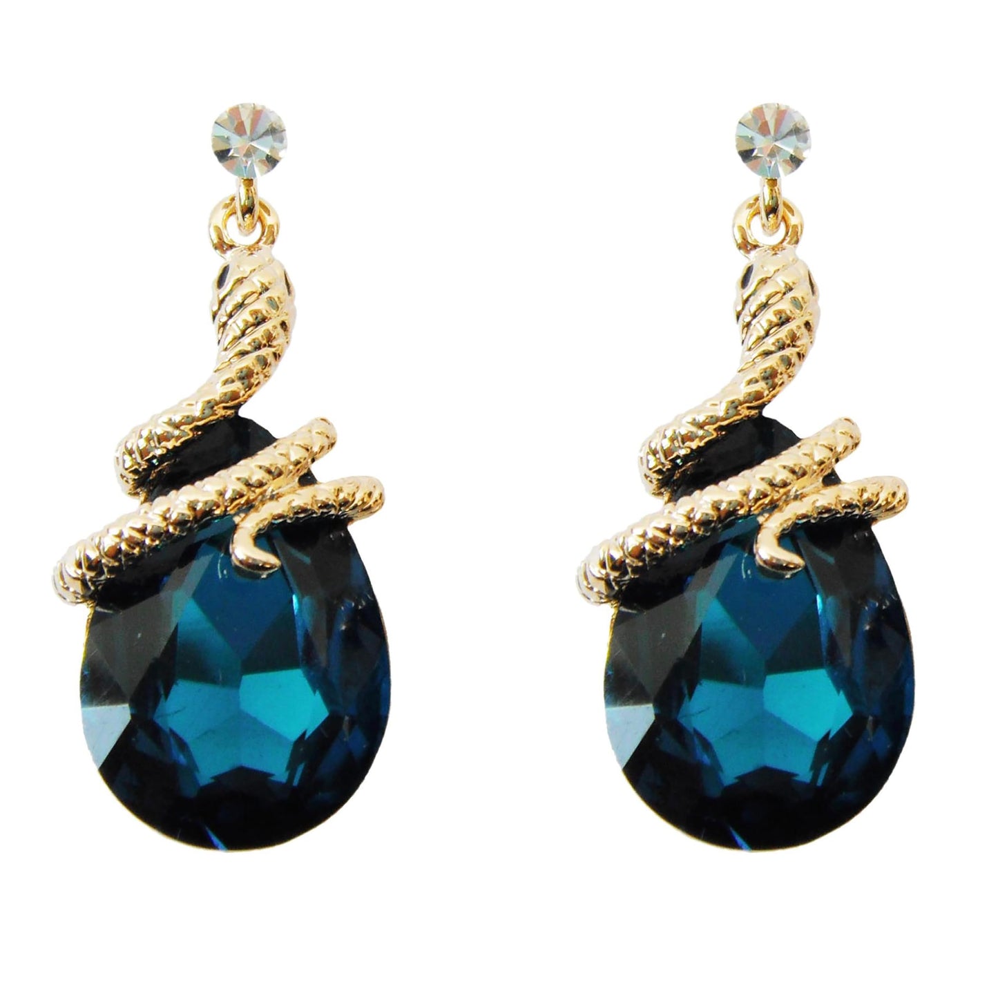 Navachi 18k Gold Plated Crystal Blue Zircon Snake Drop Dangle Earrings