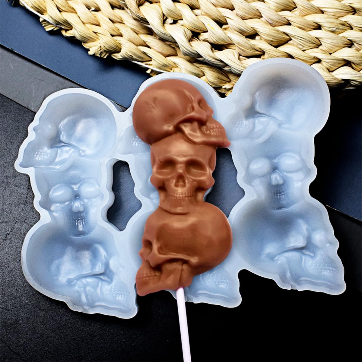 mostsom Skull Head Shape Silicone Lollipop Molds Easter Skull Chocolate Candy Cheese Mould Cake Decorating Tools 2PCS (F_Skull Head)