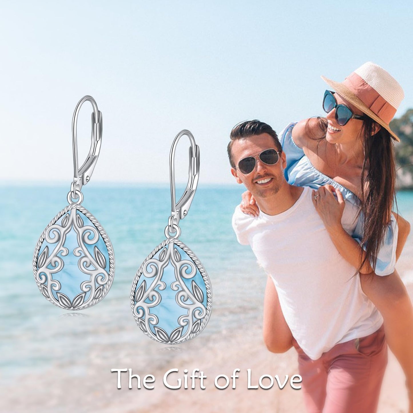 Larimar Earrings Sterling Silver Filigree Teardrop Boho Dangle Earrings Jewelry Gifts for Women